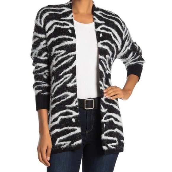 NWT SUSINA Black White Open Front Long Sleeve Zebra Cardigan Women's Size 3XL - Picture 1 of 3